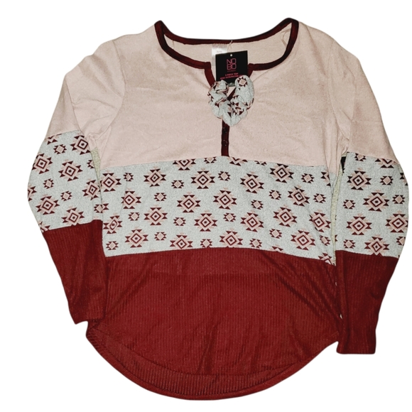 No Boundaries NWT Juniors' Dusty Rose Henley Pullover w/ Matching Scrunchie 776 - Picture 2 of 6